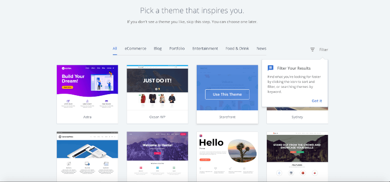 choose a theme bluehost