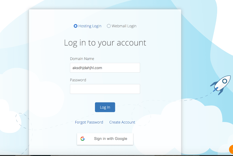 Bluehost login page